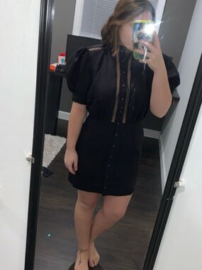 C/MEO Collective Black Puff-Sleeve Button-Front Mini Dress